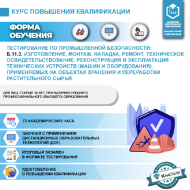 Б.11.3. Изготовление, монтаж, наладка, ремонт, техническое освидетельствование, реконструкция и эксплуатация технических устройств (машин и оборудования), применяемых на объектах хранения и переработки растительного сырья