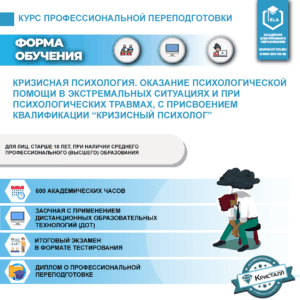 Профессиональная переподготовка: Кризисная психология. Оказание психологической помощи в экстремальных ситуациях и при психологических травмах, с присвоением квалификации "Кризисный психолог"
